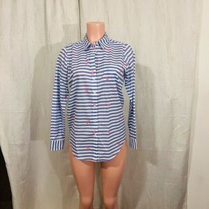Joules Blue and White Striped Shirt with Pink Details